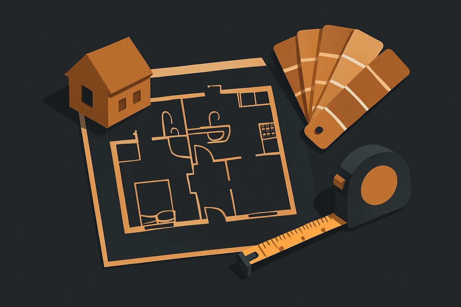 Blueprint and house model representing which remodeling projects increase home value